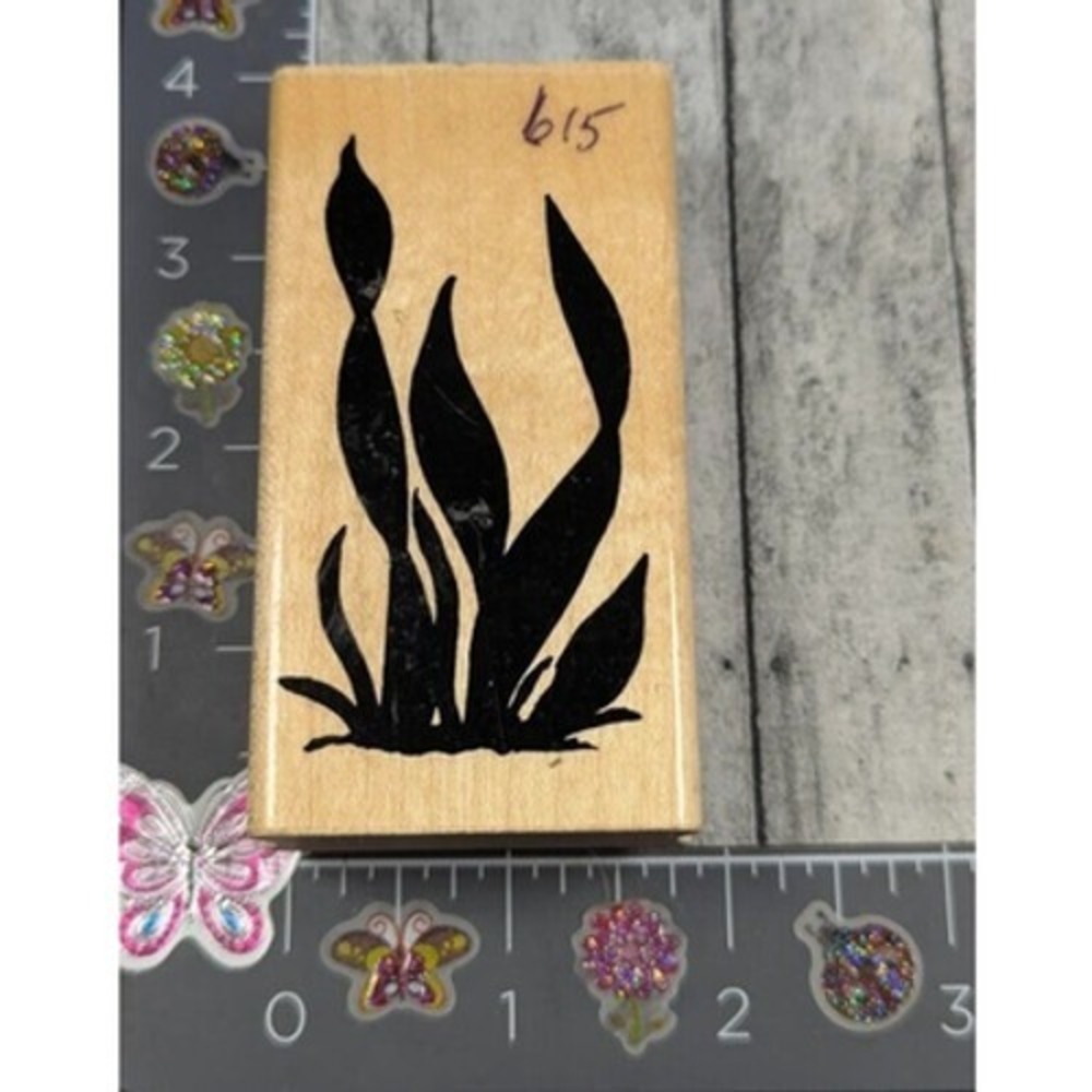 JRL Design Sea Grass Weed Kelp Water Plant Rubber Stamp Wood #K49